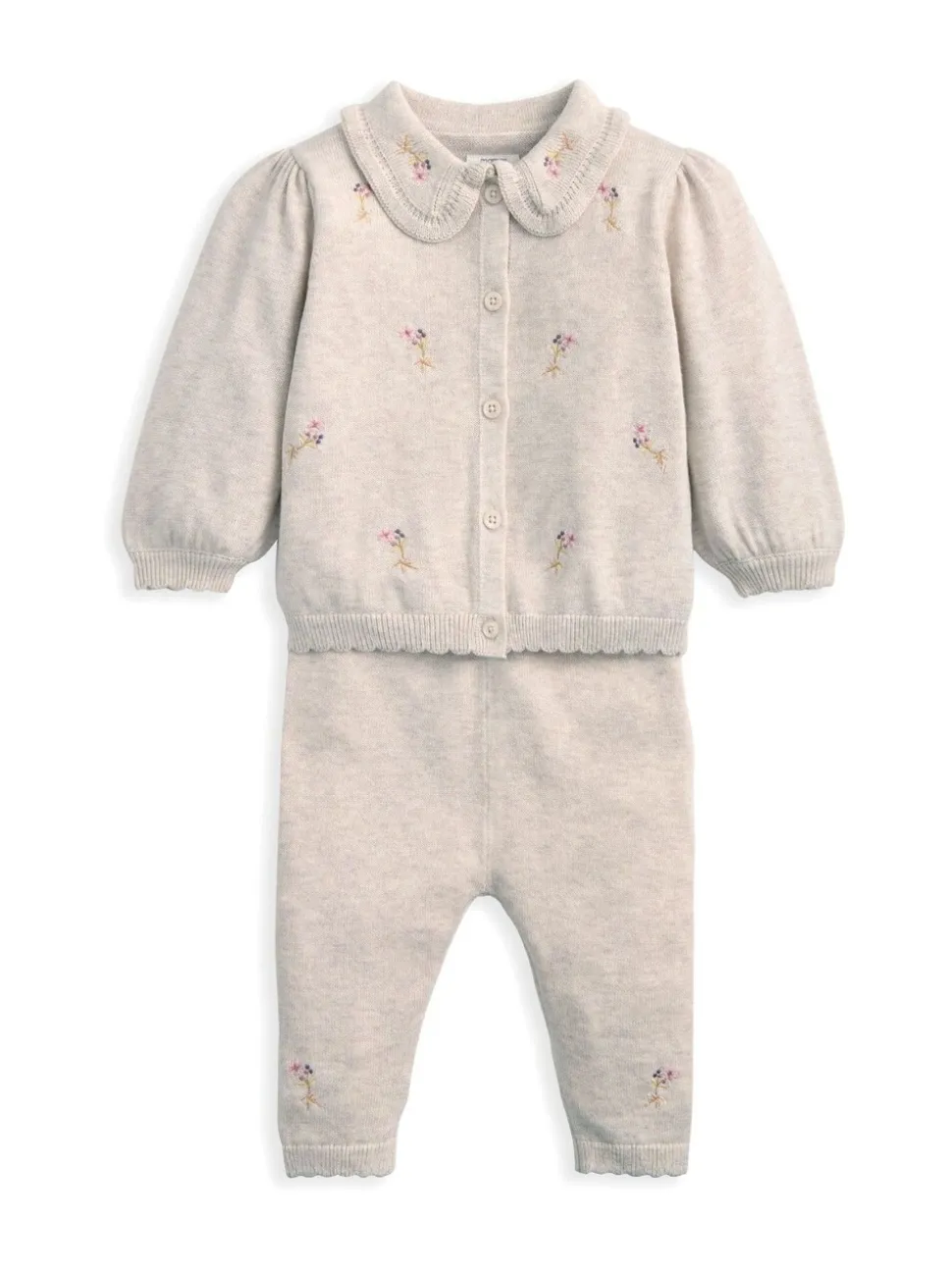 Mamas & Papas Embroidered Knit Cardigan & Leggings Set with Scallop Detail