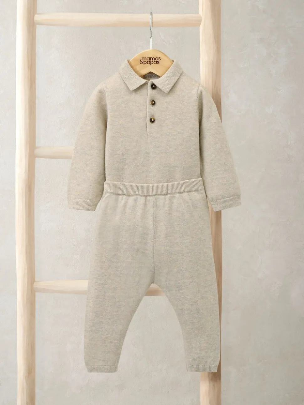 Mamas & Papas Knit Polo Bodysuit & Bottoms Set