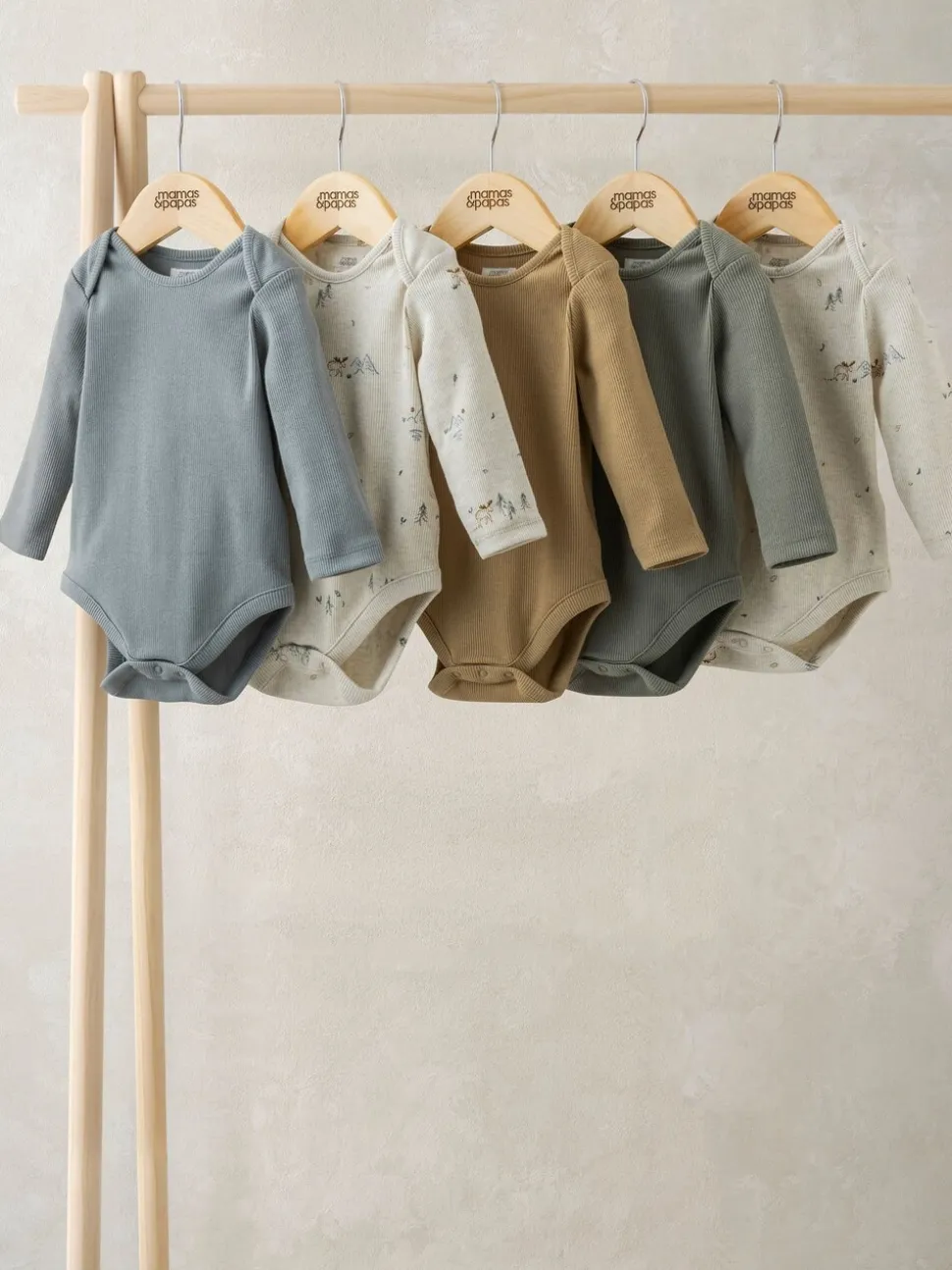 Mamas & Papas Moose Long Sleeve Bodysuits Pack of 5