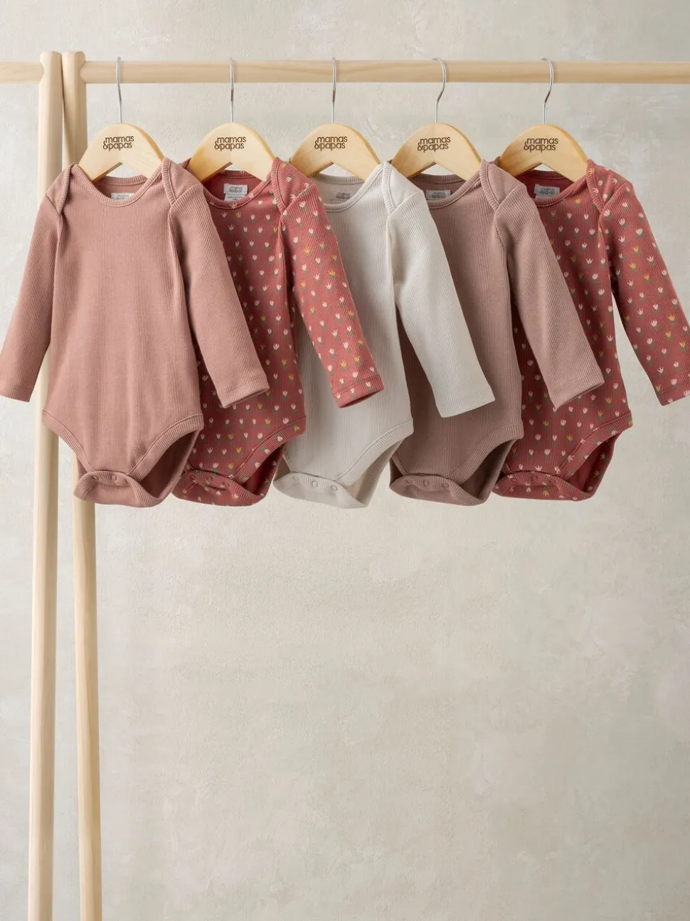 Mamas & Papas Woodblock Long Sleeve Bodysuits Pack of 5