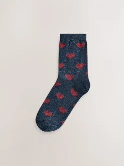 Marine/Berry Harten - Thermische enkelsokken van wol-zijdemix verpakking van 3