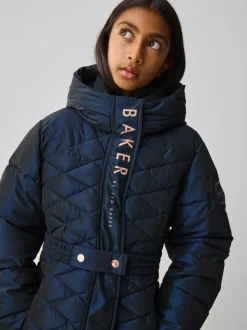 Marineblauw - Baker by Ted Baker - Regenbestendige halfzware gevoerde jas met ceintuur