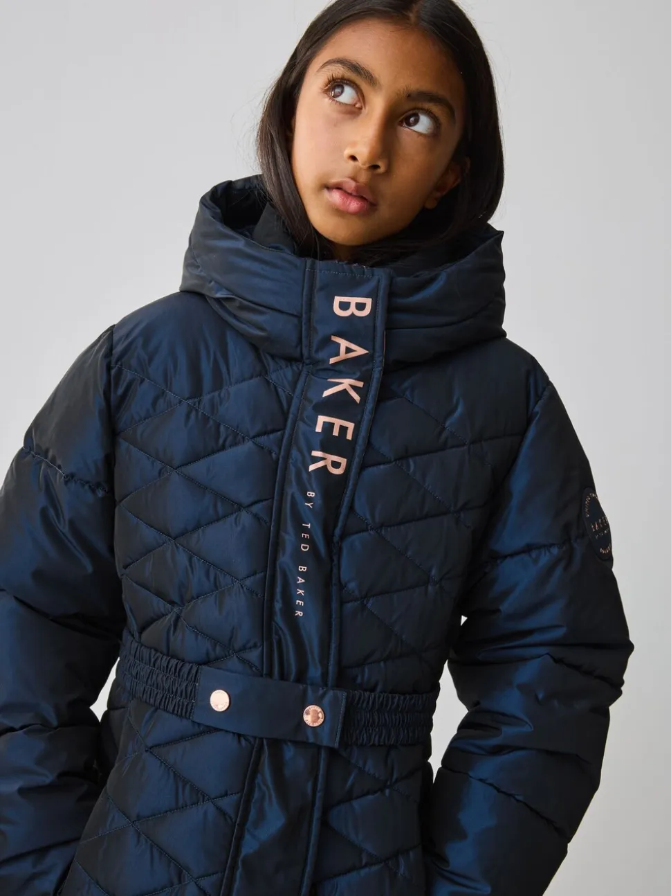 Marineblauw - Baker by Ted Baker - Regenbestendige halfzware gevoerde jas met ceintuur