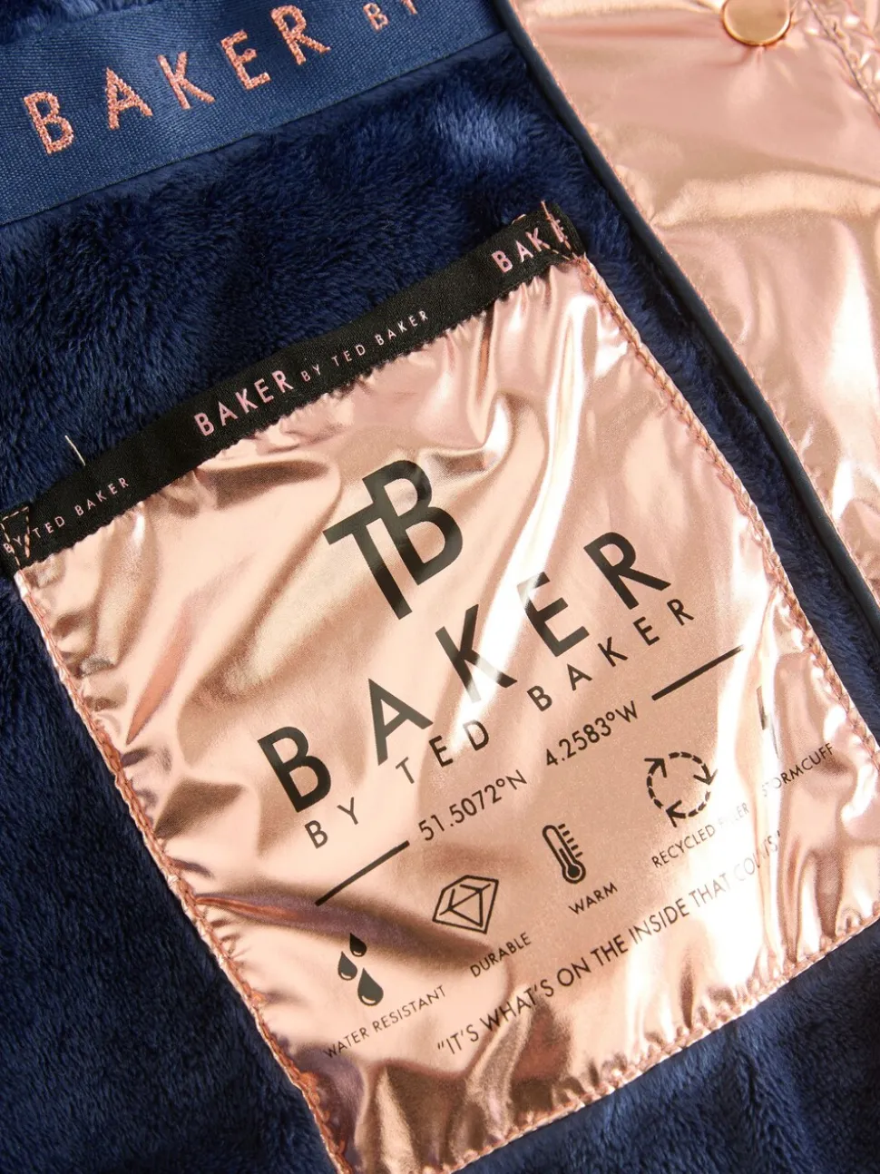Marineblauw - Baker by Ted Baker - Regenbestendige halfzware gevoerde jas met ceintuur
