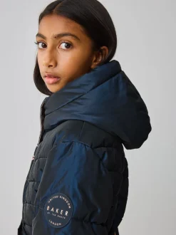 Marineblauw - Baker by Ted Baker - Regenbestendige halfzware gevoerde jas met ceintuur