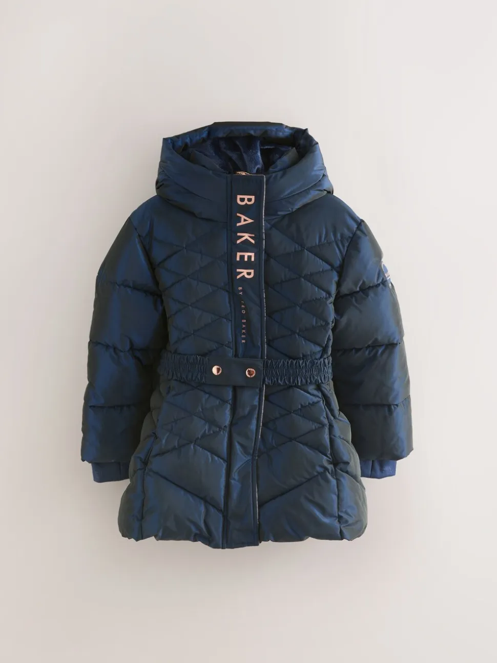 Marineblauw - Baker by Ted Baker - Regenbestendige halfzware gevoerde jas met ceintuur