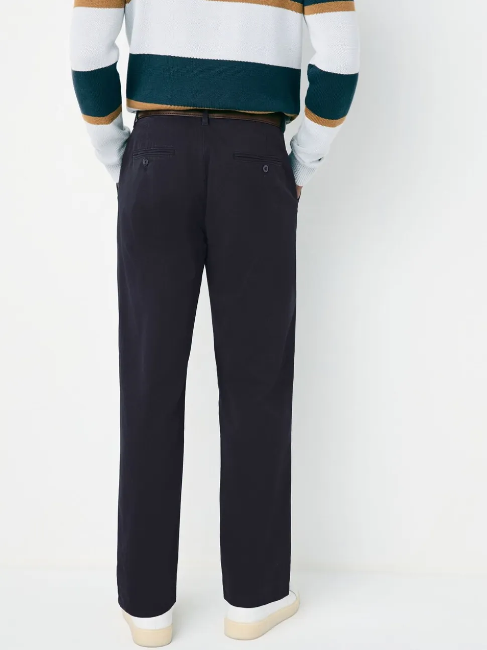 Marineblauw - Belted Soft Touch Pleated Chino Trousers