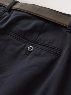 Marineblauw - Belted Soft Touch Pleated Chino Trousers