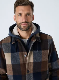 Marineblauw - Borg Lined Check Hooded Shacket