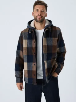 Marineblauw - Borg Lined Check Hooded Shacket