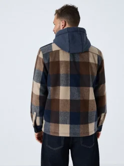 Marineblauw - Borg Lined Check Hooded Shacket