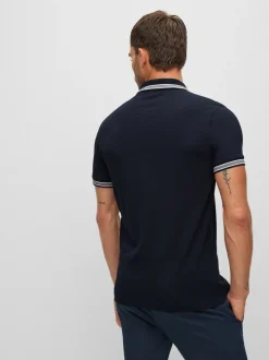 Marineblauw - BOSS Regular Fit Paddy poloshirt met contrasterende kraag