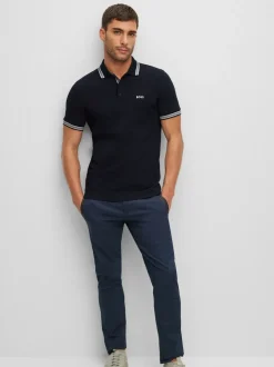 Marineblauw - BOSS Regular Fit Paddy poloshirt met contrasterende kraag