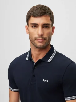Marineblauw - BOSS Regular Fit Paddy poloshirt met contrasterende kraag