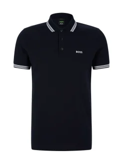 Marineblauw - BOSS Regular Fit Paddy poloshirt met contrasterende kraag