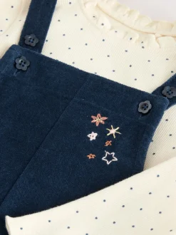 Marineblauw - Bunny Corduroy Dungarees Top and Tights Set (3mths-7yrs)