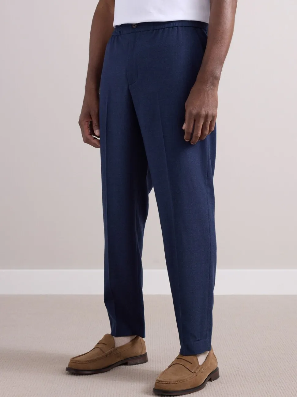Marineblauw - Elasticated Waist Wool Rich Textured Formal Trousers