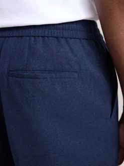 Marineblauw - Elasticated Waist Wool Rich Textured Formal Trousers