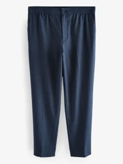 Marineblauw - Elasticated Waist Wool Rich Textured Formal Trousers