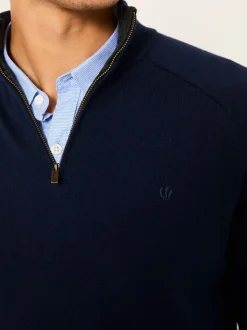 Marineblauw - FatFace Half Zip Neck Knitted Jumper