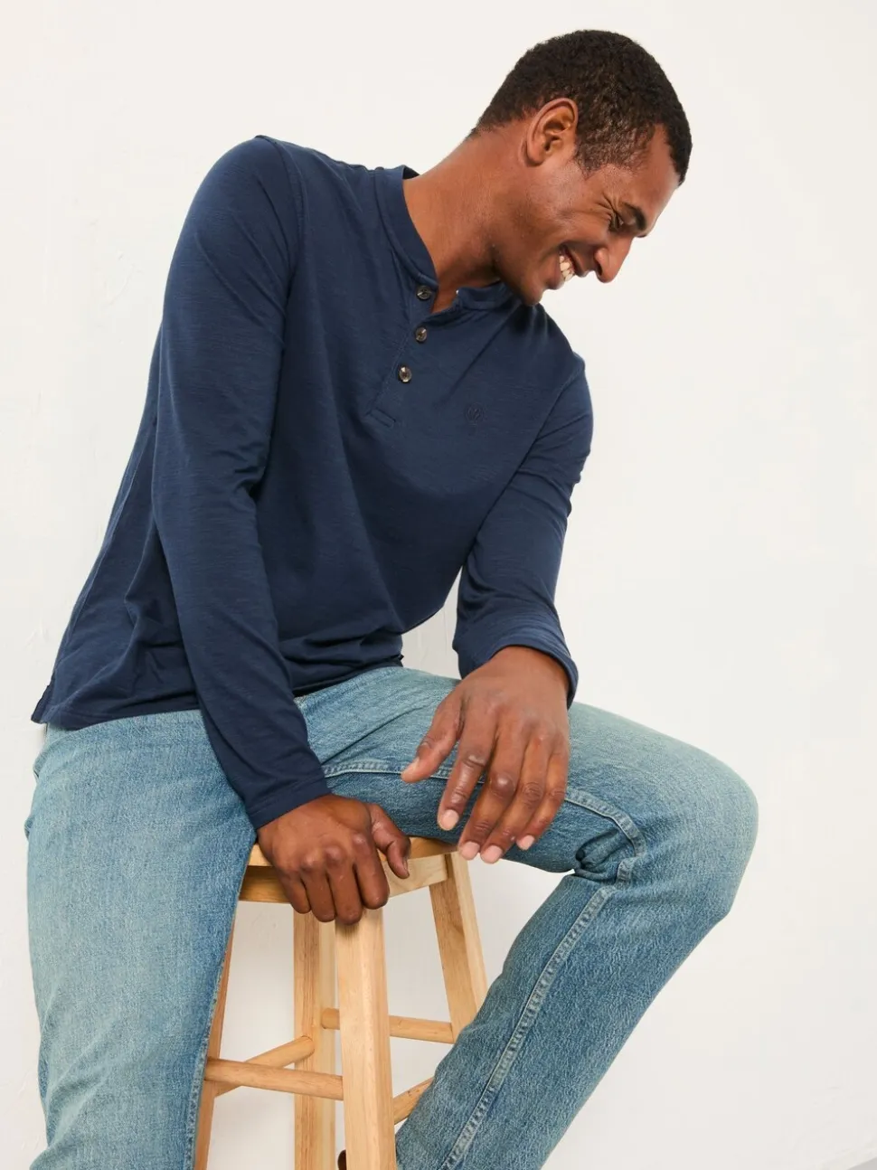 Marineblauw - FatFace Long Sleeve Woodside Slub