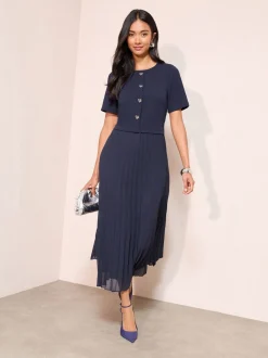 Marineblauw - Friends Like These Button Down 2-In-1 Pleated Dress