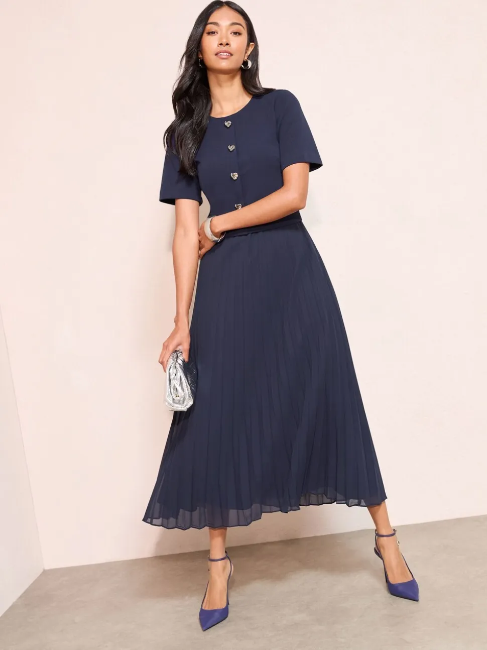 Marineblauw - Friends Like These Button Down 2-In-1 Pleated Dress