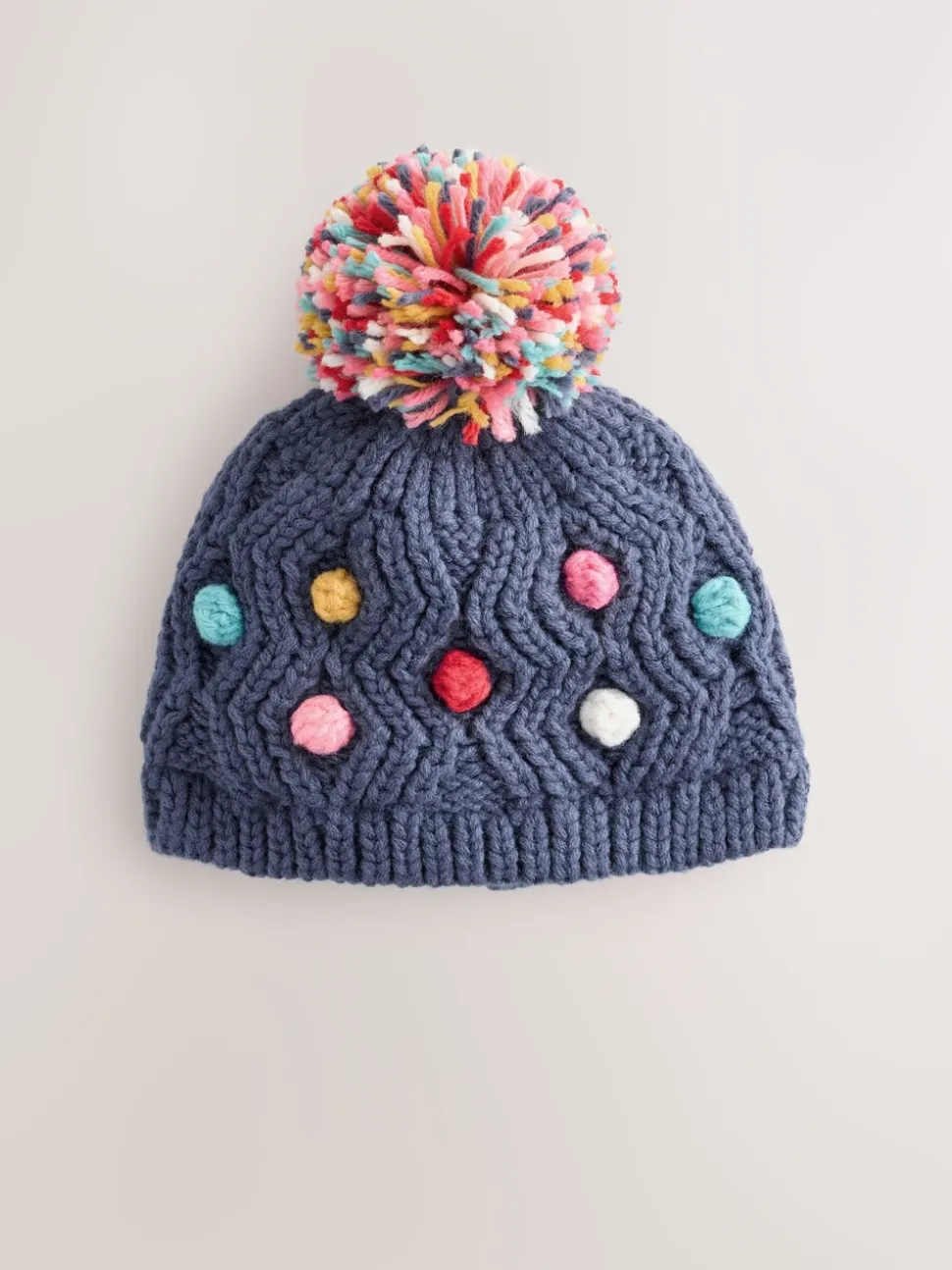 Marineblauw - Gebreide babymuts met vrolijke pompon (0mnd-2jr)