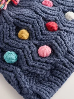 Marineblauw - Gebreide babymuts met vrolijke pompon (0mnd-2jr)