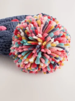 Marineblauw - Gebreide babymuts met vrolijke pompon (0mnd-2jr)