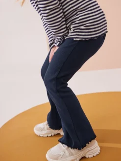 Marineblauw - Geribbelde flare legging (3 mnd-7 jr)