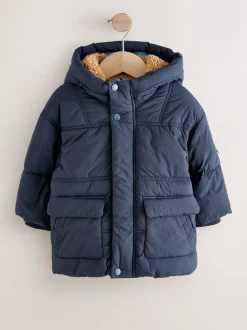 Marineblauw - Gewatteerde, regenbestendige jas met borgvoering (3mnd-7jr)