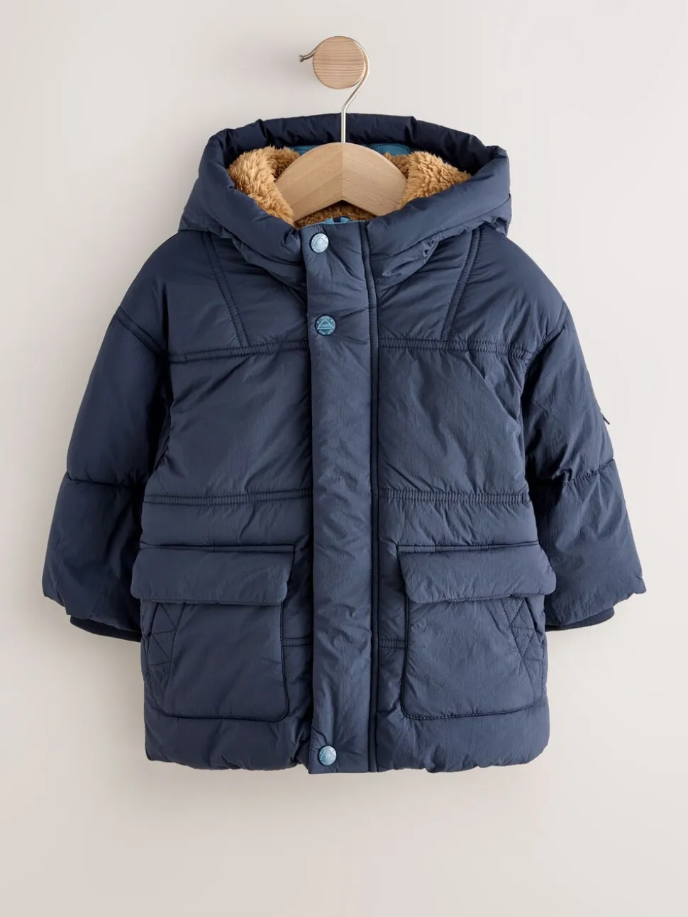 Marineblauw - Gewatteerde, regenbestendige jas met borgvoering (3mnd-7jr)