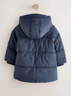 Marineblauw - Gewatteerde, regenbestendige jas met borgvoering (3mnd-7jr)
