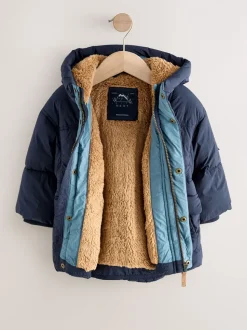 Marineblauw - Gewatteerde, regenbestendige jas met borgvoering (3mnd-7jr)