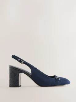 Marineblauw - Hardware Slingback Block Heels