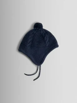 Marineblauw - JoJo Maman Bébé Cosy Pom Pom Rib Hat
