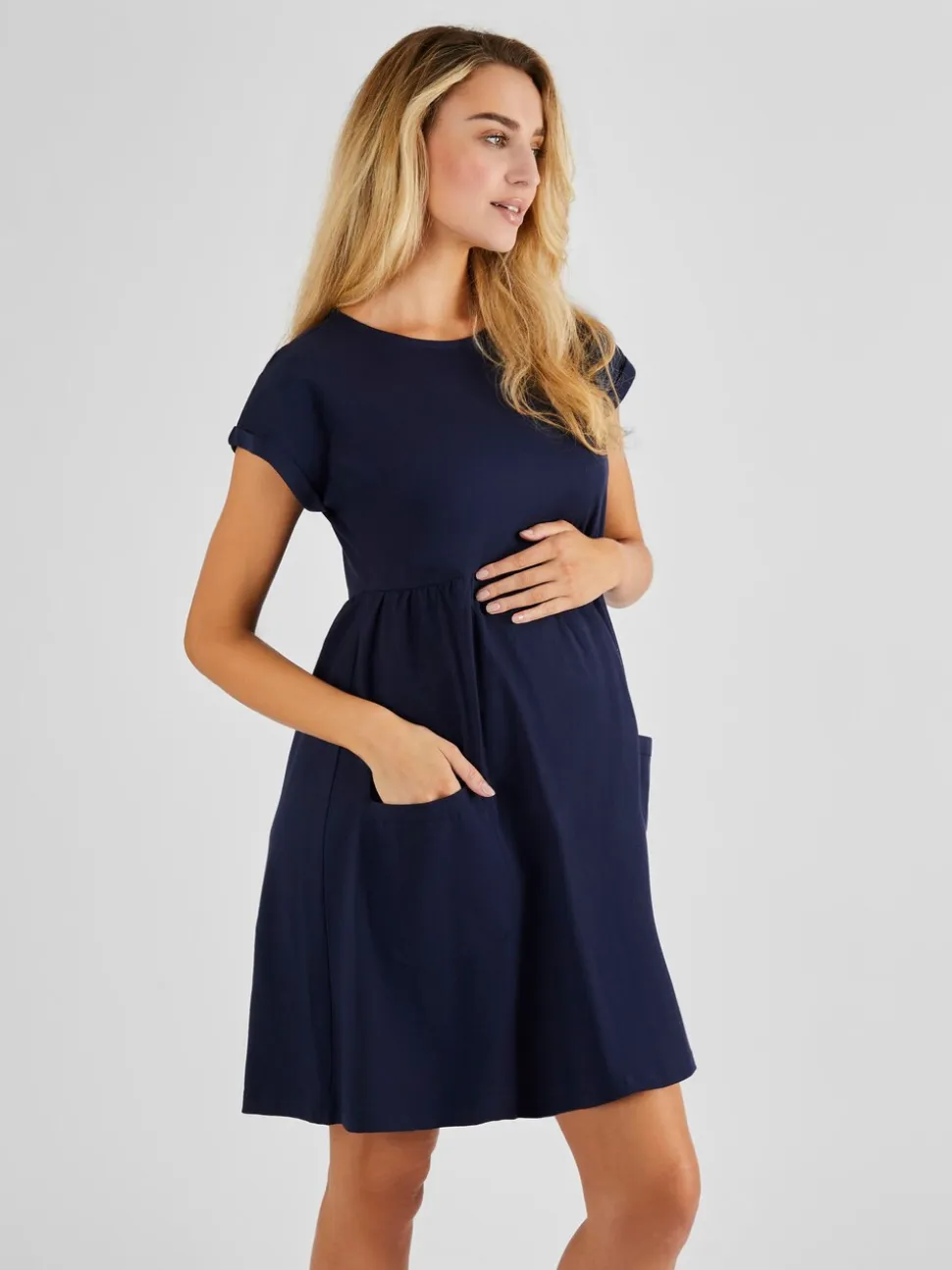 Marineblauw - JoJo Maman Bébé Overhemdjurk met zak voor zwangerschap