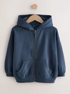Marineblauw - Katoenrijke sporthoodie met ritssluiting (3-16 jr)