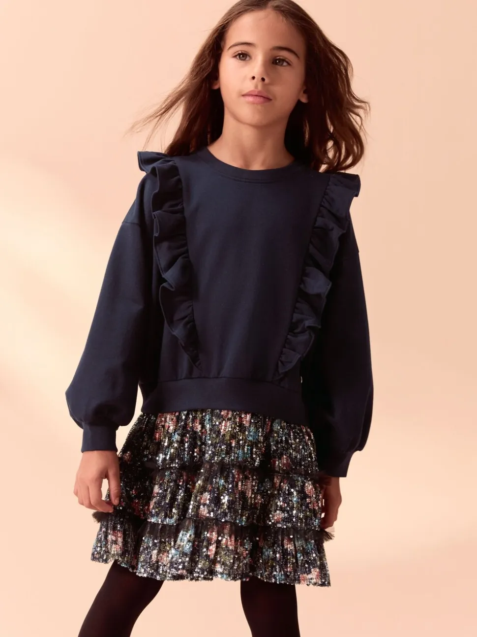 Marineblauw - Laura Ashley - Mock-sweatjurk met ruche