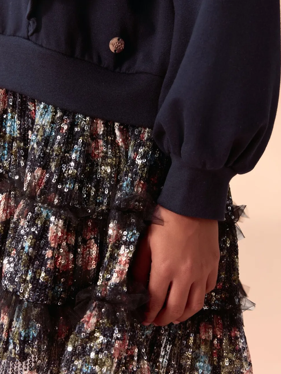 Marineblauw - Laura Ashley - Mock-sweatjurk met ruche