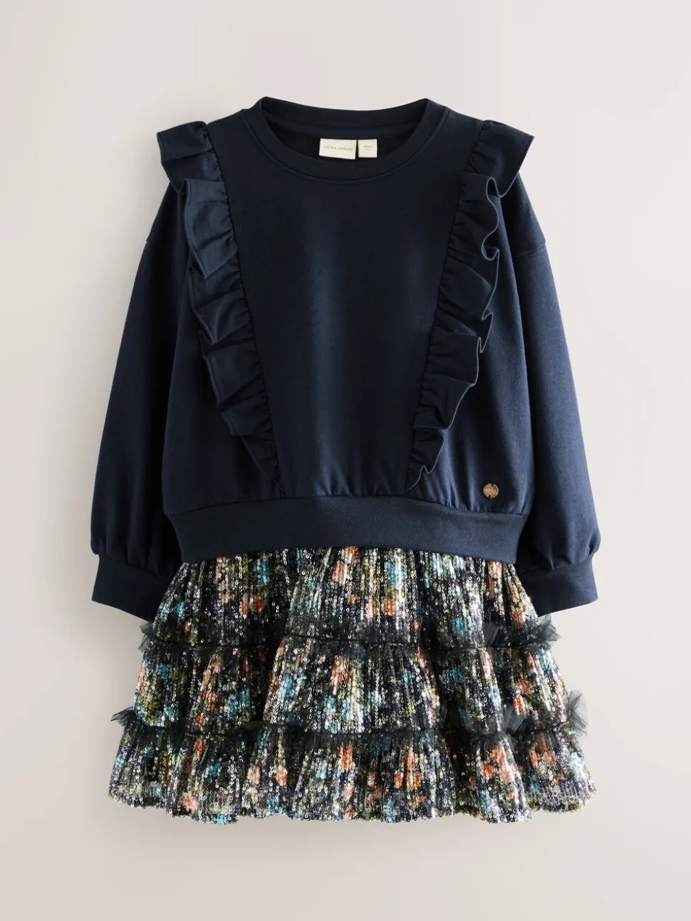 Marineblauw - Laura Ashley - Mock-sweatjurk met ruche