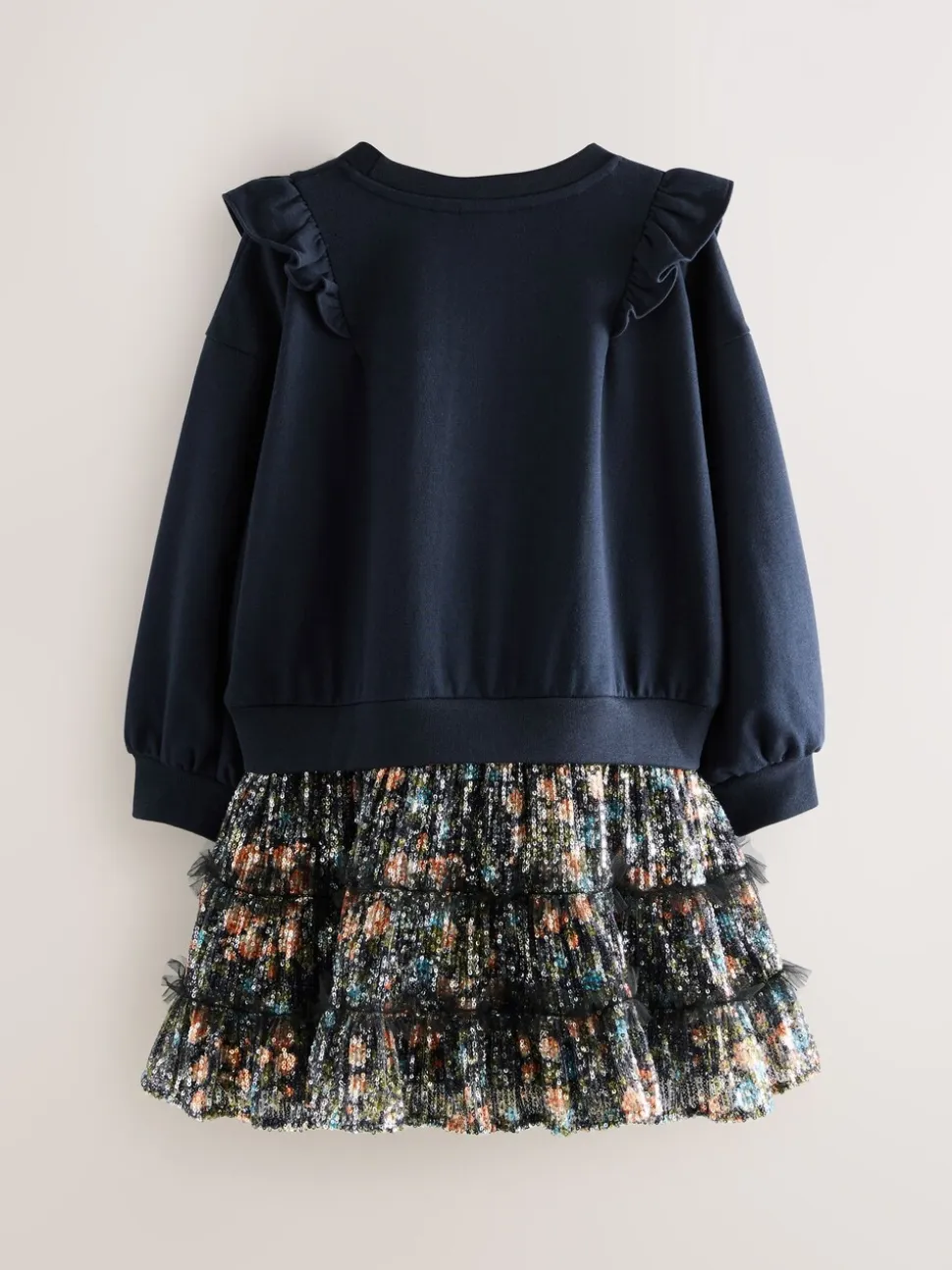 Marineblauw - Laura Ashley - Mock-sweatjurk met ruche