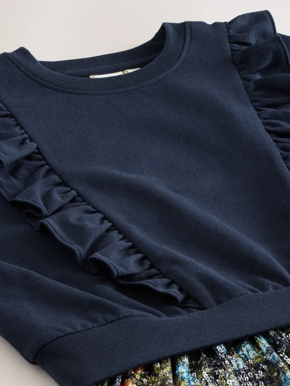 Marineblauw - Laura Ashley - Mock-sweatjurk met ruche
