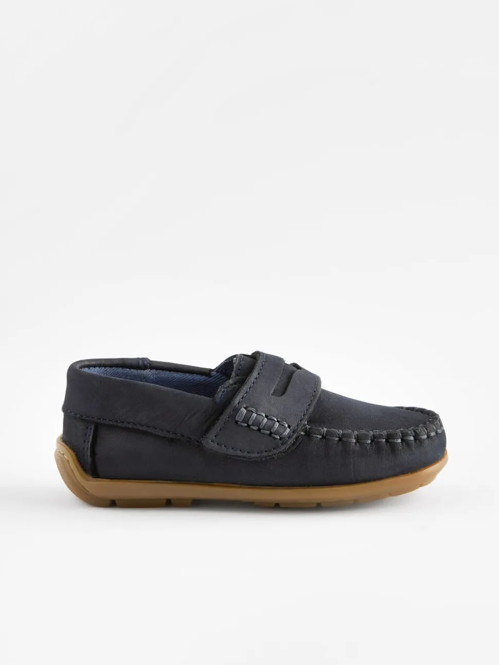 Marineblauw - Leren pennyloafers met klittenbandsluiting