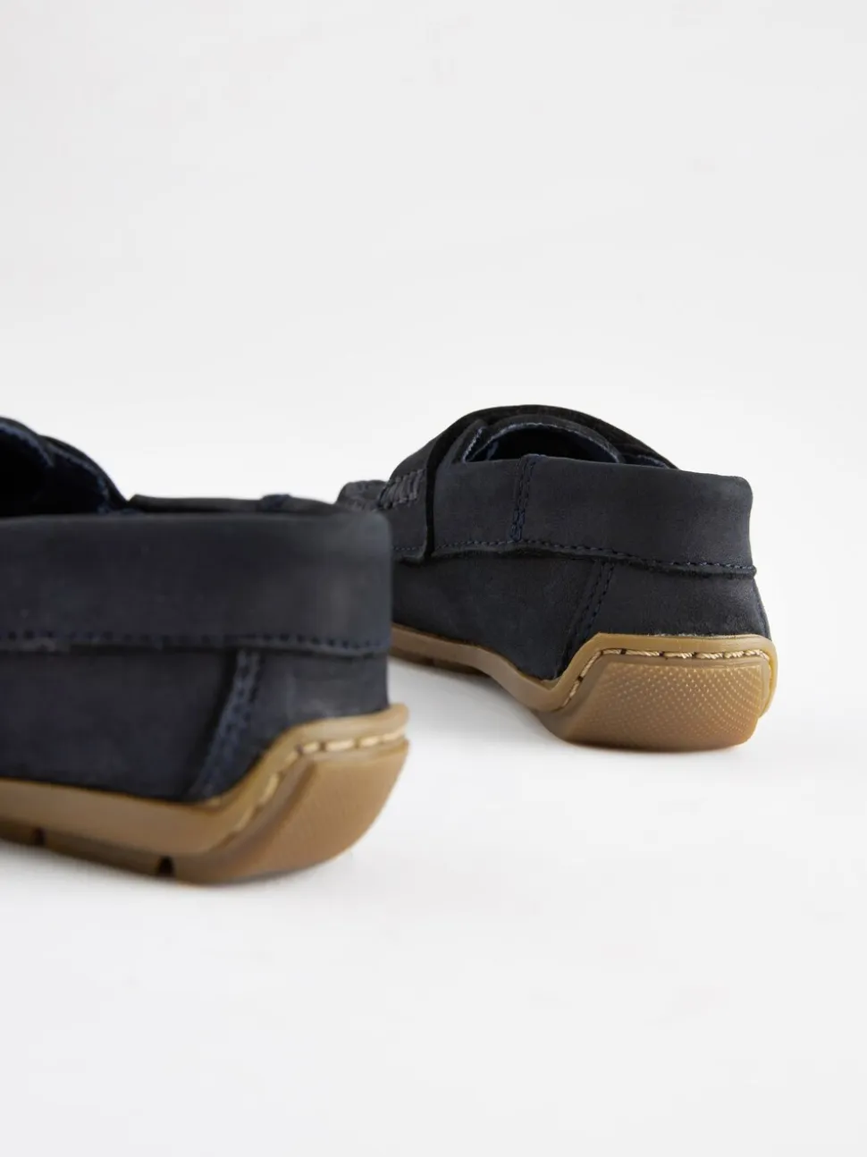 Marineblauw - Leren pennyloafers met klittenbandsluiting