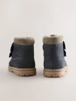 Marineblauw - Leren Thermal gevoerde Thinsulate werklaarzen met klittenbandsluiting