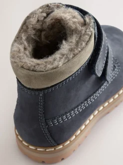 Marineblauw - Leren Thermal gevoerde Thinsulate werklaarzen met klittenbandsluiting