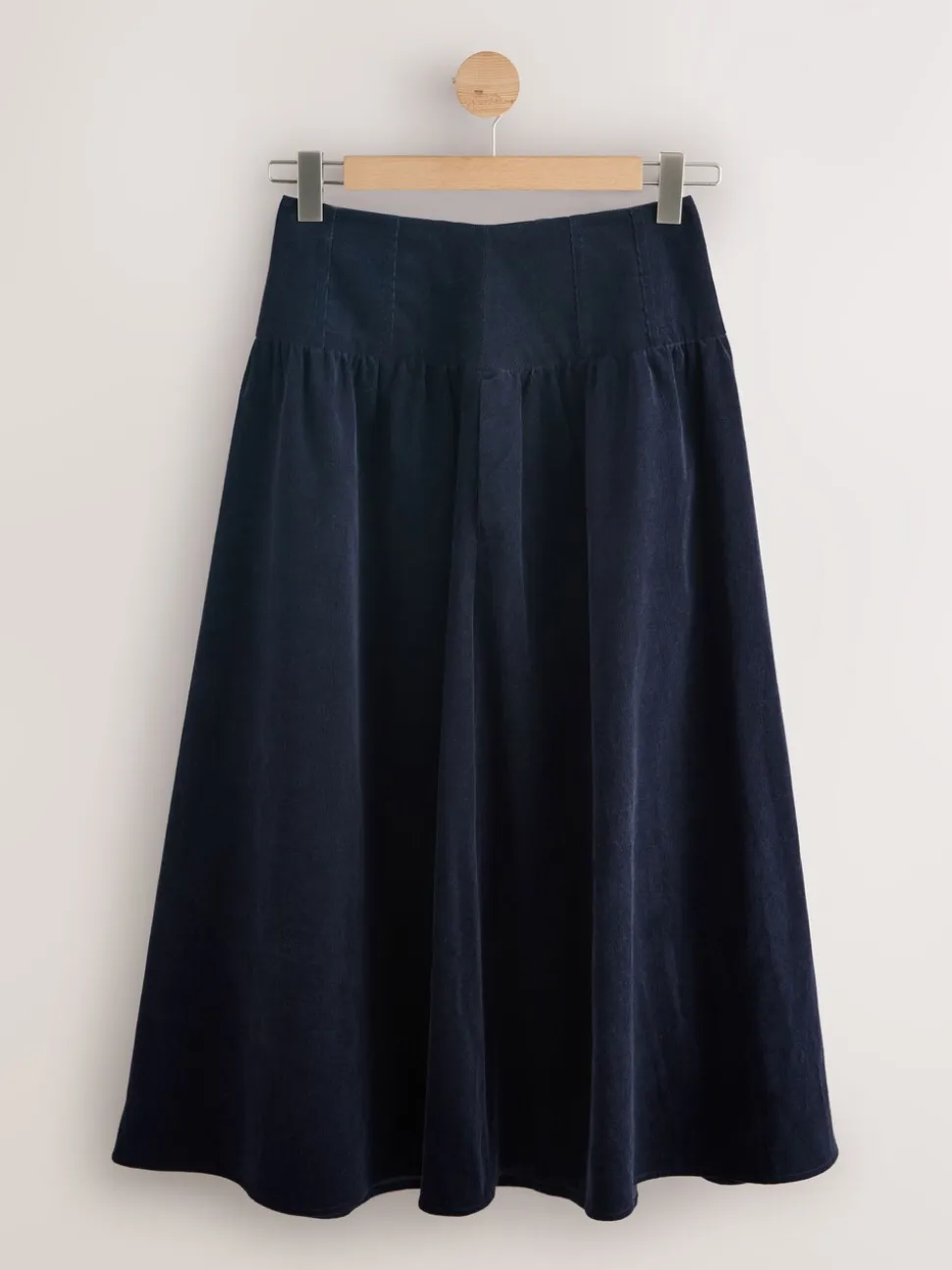 Marineblauw - Midi rok van corduroy met verlaagde taille
