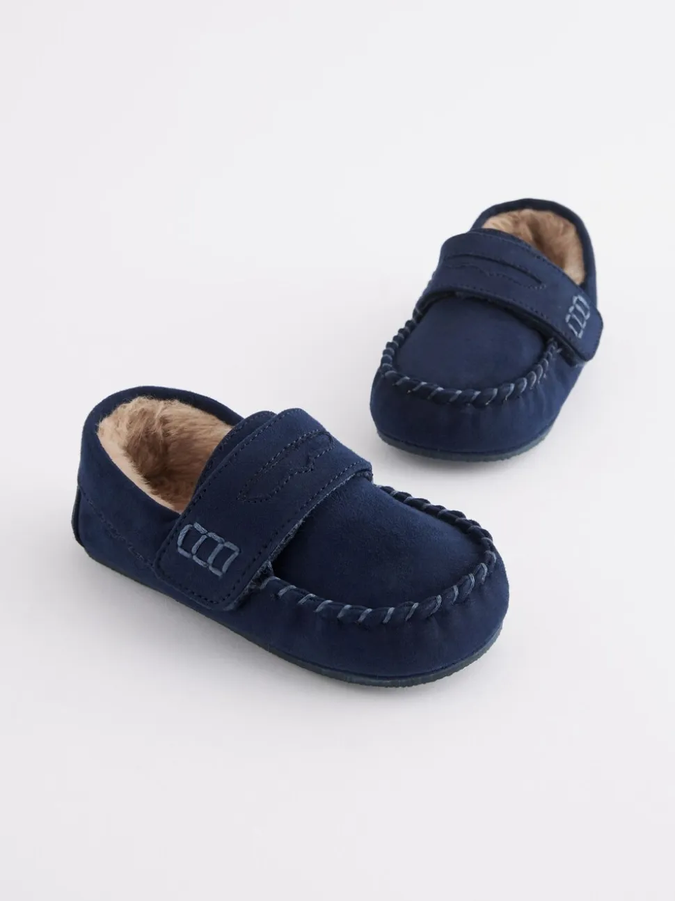 Marineblauw - Mocassin-pantoffels met klittenbandsluiting